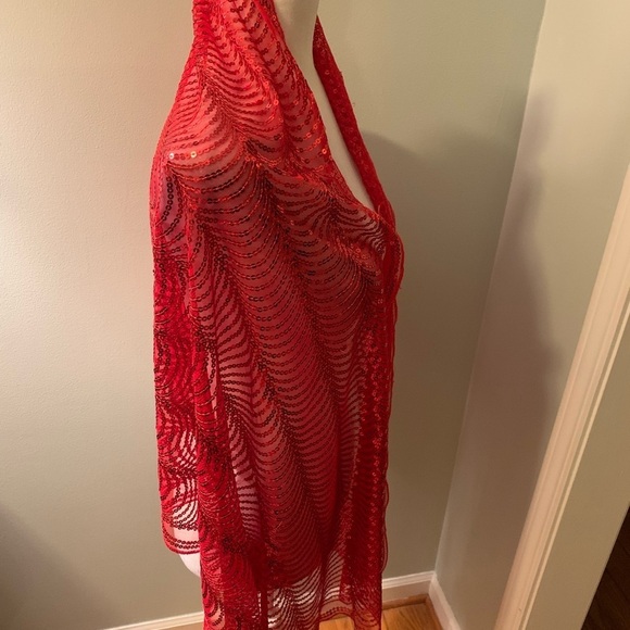 Cejon red sequined shawl sheer wrap, one size - Picture 4 of 7